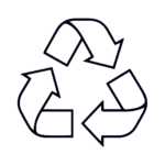 Icon with three arrows pointing from to another in a triangle shape to represent recycling. Icon by by med.asf from goodprintsshop on Canva.